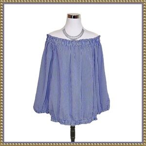 Love J Blue White Striped Off Shoulder Top Size 3X
